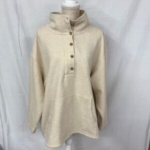 Duluth Trading Company Cozy Button-Up Funnel Neck Tunic Sweater - Cream
